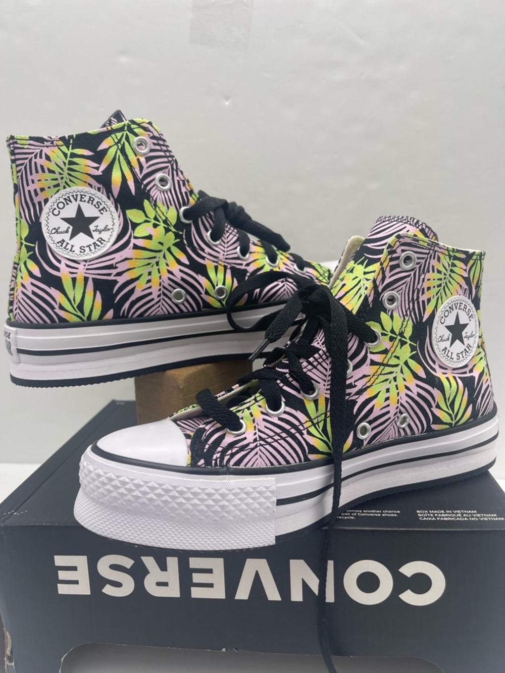 Converse WMNS CTAS EVA Lift Hi A01201C Blk/Pink Foam/Lime Rave Platform Sneakers - Picture 7 of 16